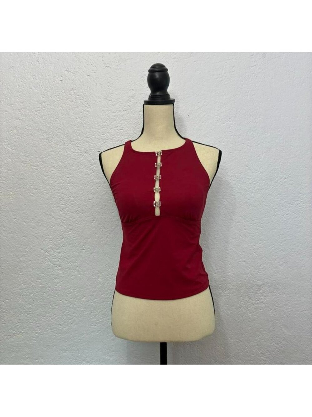 Vintage Anne Cole Red Hook Front Tankini Swim Top Y2K Size 8